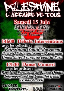 affiche définitive 15 juin 212x300 Palestine : Laffaire de tous (danse, concert, interventions, débats)